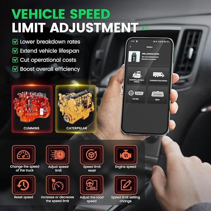 ANCEL HD200 Bluetooth Heavy Duty Truck Scanner, Speed Limit and Idle Reset for Cummins & Caterpillar Engines, J1939/J1708 Diesel Code Reader & All-System Diagnostic Tool, Lifetime Free Updates
