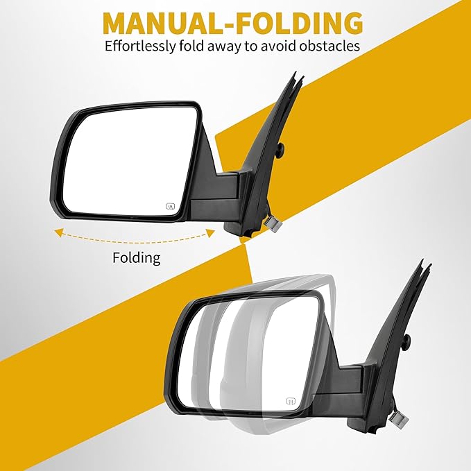 DWVO Side Door Mirror Compatible with 2007 2008 2009 2010 2011 2012 2013 Tundra, Right Passenger Towing Mirror with Power Heated Manual Folding Black