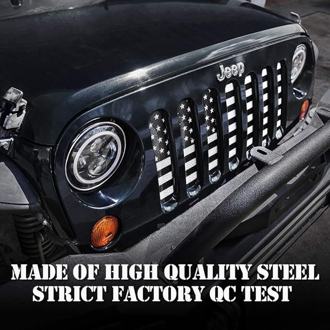 Xprite Aluminum Alloy Grill Insert Mesh with Black & White America U.S Flag Compatible with 2007-2018 Jeep Wrangler JK Stock Grille