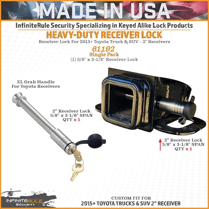 61192 | Single Pack, 2" Receiver Lock for 2015+ Toyota Tacoma, Tundra, & SUV