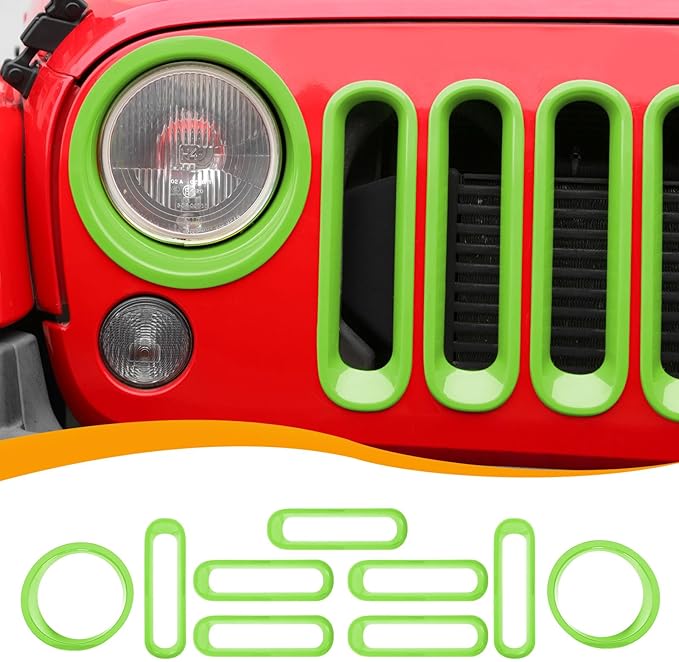 Hoolcar Front Grille Insert Cover & Headlight Bezel Cover Trim Fit for Jeep Wrangler JK JKU 2007-2017, Exterior Accessories, Light Green