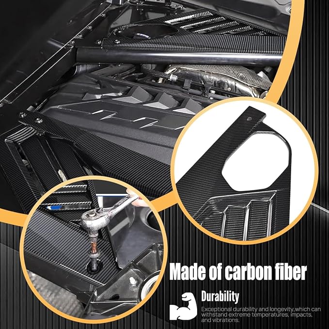 2Pcs Engine Bay Panel Cover,Real Carbon Fiber Rear Engine Covers Left Right Engine Case Guards Protector Compartment Filler Covers for Corvette C8 Stingray 2020+ for C8 Z06 2023+