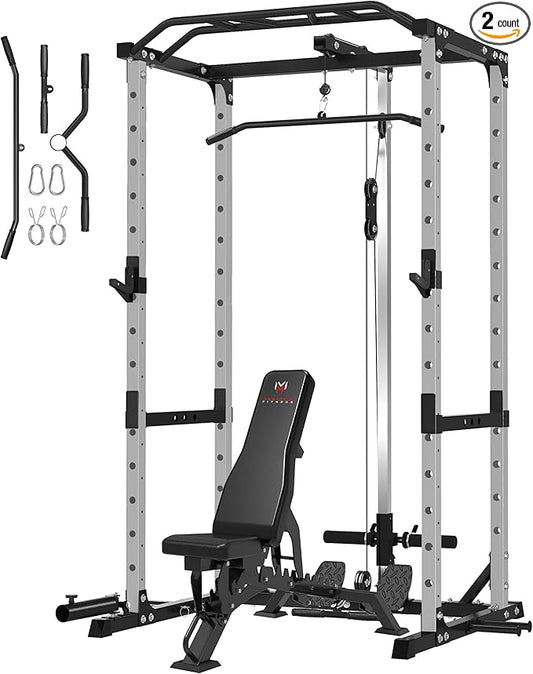 Power Rack Home Gym Package, 1600LBS Capacity Power Cage with 1.2" Diameter Multi-Grip Pull-Up Bar, LAT Pulldown System and Landmine Attachment, Gray P30