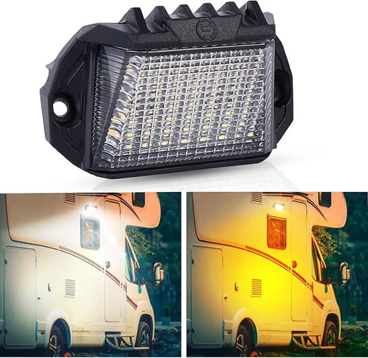 RV Exterior LED Light, 39 LED Porch Light With 1300LM White/1000LM Amber 12V Lights Replacement Kits for Trailers Campers