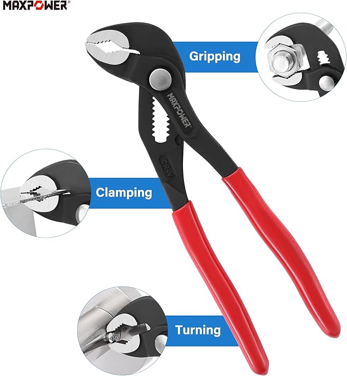 MAXPOWER 7 inch Water Pump Pliers, with 0.98 inch Jaw Capacity Opening Push Button Lock Pliers