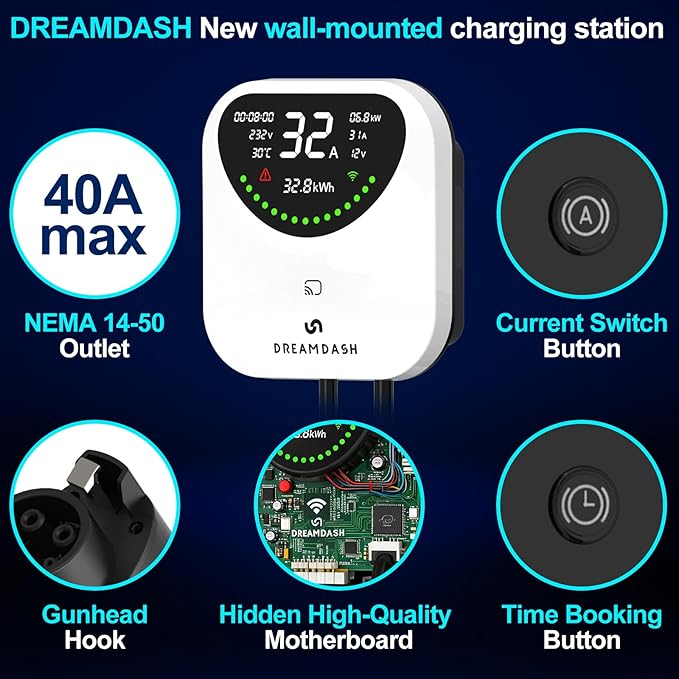 Fast Level 2 EV Charger 48 Amp(WiFi APP),25ft Cable ETL Certified,240V NEMA 14-50p Plug,Swipe to Start,Wall EV Charger Level 2 for Home/ J1772 Connector,Electric Vehicle Charging Stations