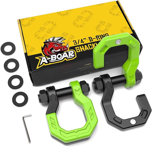 Separate D-Ring Shackles, 2Pack, 3/4" Separate D-Ring Shackles 7/8" Pin, 57320lbs Breaking Strength, Heavy Duty Forged Steel, D-Ring Towing Winch Shackle for Recovery, 4x4 Off-Road, Black Green