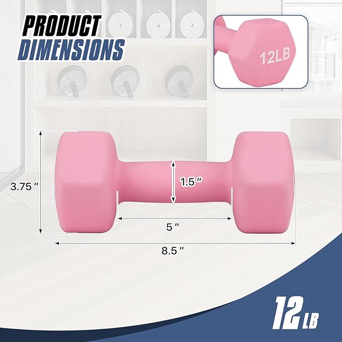 MADOG Dumbbell Set, Anti-Slip Neoprene Coated Hexagon Hand Weights for Home Gym Equipment Workouts Strength Training
