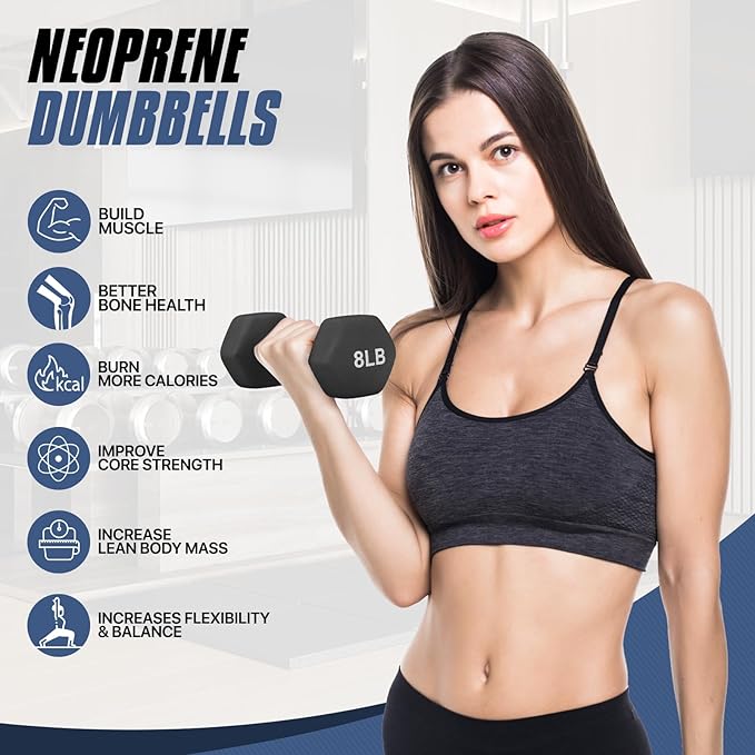 MADOG Dumbbell Set, Anti-Slip Neoprene Coated Hexagon Hand Weights for Home Gym Equipment Workouts Strength Training