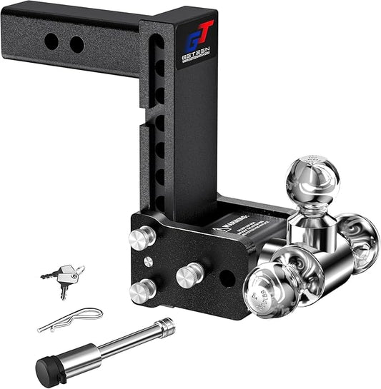Geteen Trailer Hitches, Adjustable Trailer Hitch Ball Mount - Fits 2.0" Receiver, Tri-Ball (1-7/8" x 2" x 2-5/16"), 7" Drop, 10,000 GTW - GT20073B