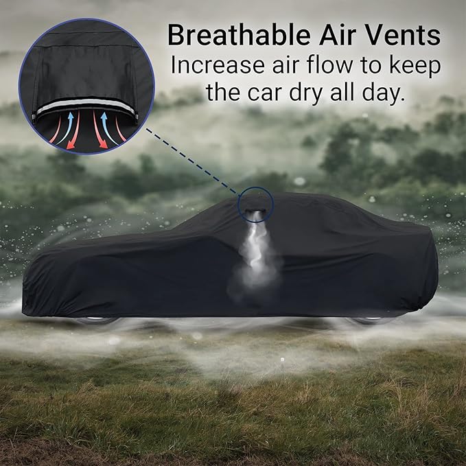 iCarCover Custom Car Cover for 1979-2004 Ford Mustang Waterproof All Weather Rain Snow UV Sun Protector Full Exterior Indoor Outdoor Car Cover (Stripe - Black/Red)