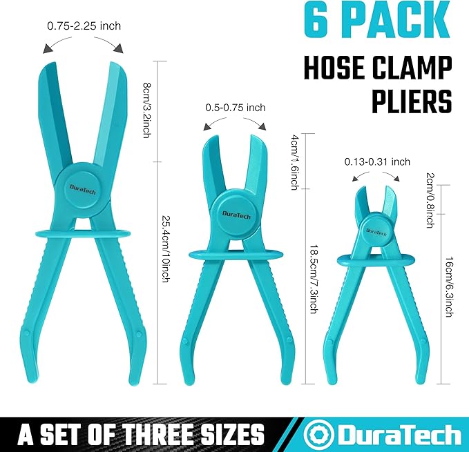 DURATECH 6-Piece Hose Clamp Pliers Set - Pinch Clamp Pliers for Flexible Hoses, Fuel, Gas, Brake & Radiator Lines (Blue)
