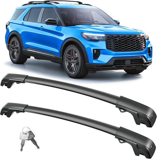 FengYu 300lb Roof Rack Cross Bars Compatible with Ford Explorer 2020 2021 2022 2023 2024 2025 2026, Lockable Heavy Duty Aluminum Roof Rails Crossbars Cargo Bars Canoe Rooftop Black Carrier Luggage