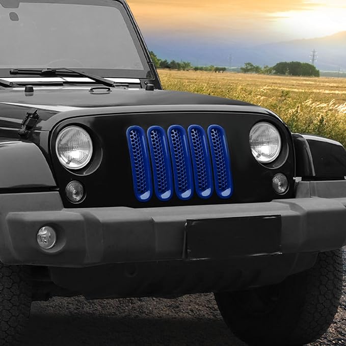 Mesh Grill Insert Grille Inserts Cover Fit for 2007-2018 Jeep Wrangler JK JKU(Blue)