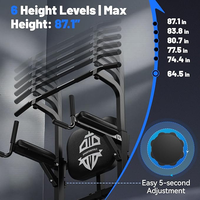 Sportsroyals Power Tower Pull Up Bar Station, 450LBS Stable Pull Up Dip Station for Home Gym Strength Training Equipment