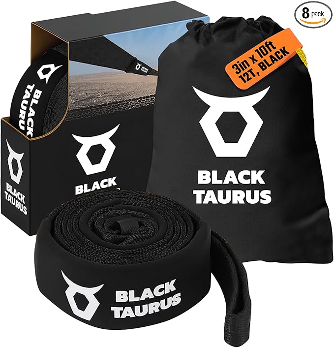 3" x 10 ft Equalizer & Tree Saver Strap – 26,500-lb Heavy-Duty Off-Road Recovery Strap for Jeep, Truck, SUV, UTV/4x4 – Tow, Winch, Anchor & Hitch Receiver Recovery Gear (Black)