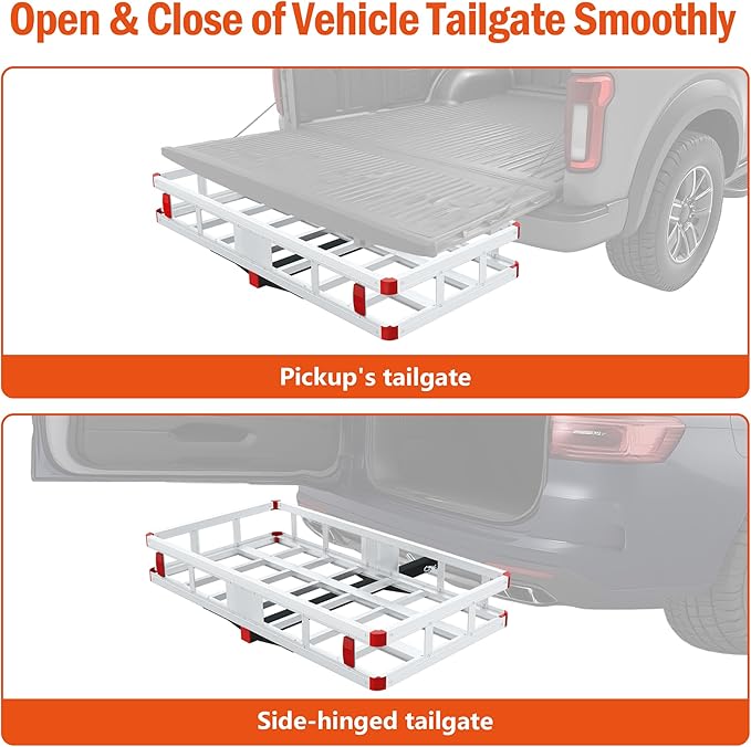 Aluminum Hitch Cargo Carrier, 49.21" x 22.36" x 7.09" Trailer Hitch Cargo Carrier Hitchs Mount Cargos Hitchs Carriers Basket, 500lbs Capacity, Fit 2" Receiver for Suvs Trucks Vans Pickups Camping