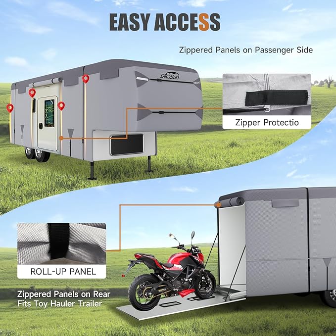 5th Wheel RV Covers 28-31ft Travel Trailer with 7-PLy Layers Windproof Waterproof Toy Hauler Camper Cover Fifth RV Skirting for Winter Protection