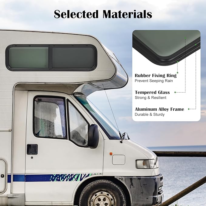 RV Window, Teardrop Horizontal Slide Black RV Window, 42" W X 12" H Horizontal Sliding Window Camper Trailer Window Horizontal Sliding Replacement Glass
