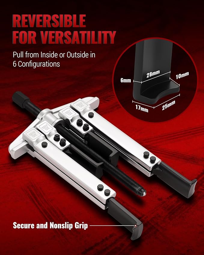 Gear Puller Set, Adjustable 2 Jaw Bearing Puller, Pulley Puller, Flywheel Puller Kit with Extendable Arms and Reversible Jaws for Removing Bearings, Gears, Pulleys and Flywheels