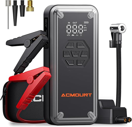 Acmount W160 Jump Starter with Air Compressor, 5000A Portable Car Jump Starter 150PSI Tire Inflator/Air Pump, 12V Battery(Up to 9L Gas/8L Diesel Engine) Jump Pack, Car Emergency Kit, Idea Gift for Man