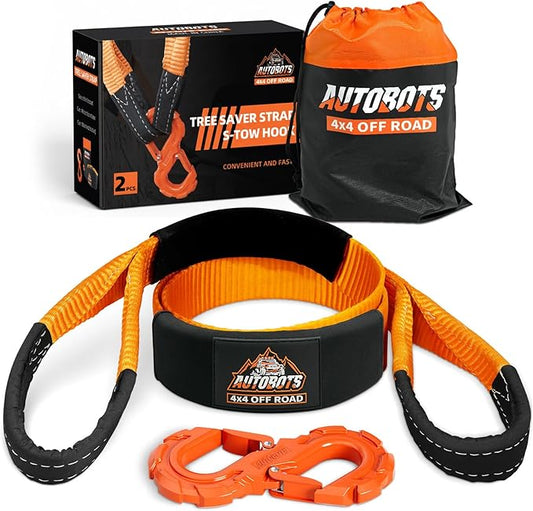 AUTOBOTS Tree Saver Strap 3" x 8' with S-Shaped Tow Hook，Heavy Duty Tow Strap 35300LBS Break Strength - Emergency Recovery Strap Winch Extension
