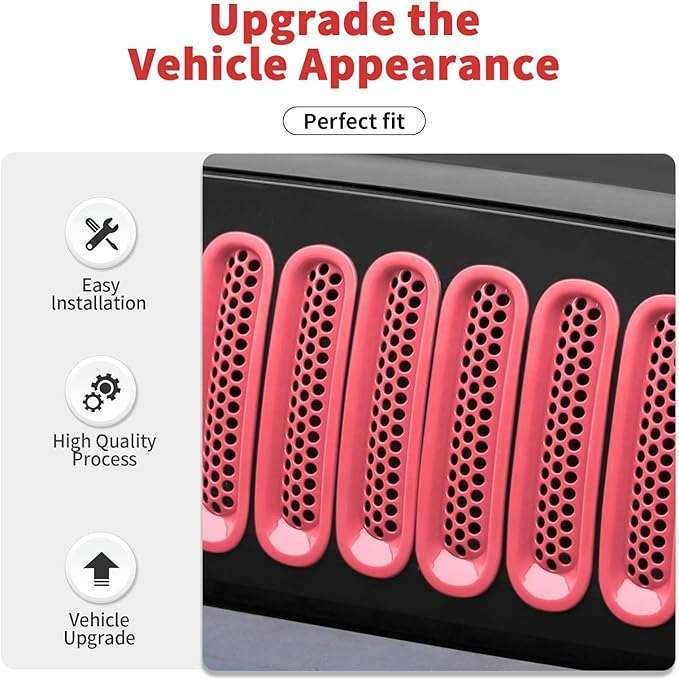 Mesh Grill Insert Grille Inserts Cover Fit for 2007-2018 Jeep Wrangler JK JKU(Pink)