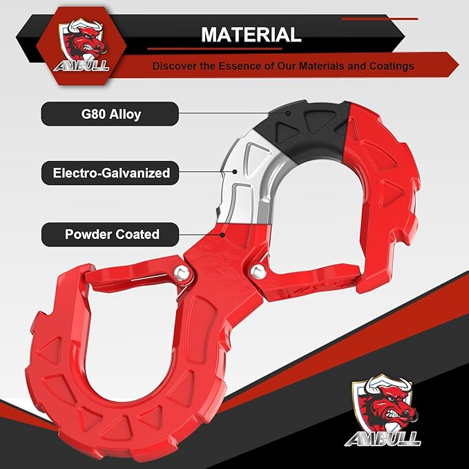 3/8 Tow Hook, Winch Hook for Off-Road Recovery, Towing Shackle 33000 Lbs, G80 Heavy Duty Strength Integrated Winch Quick Shackle, Red