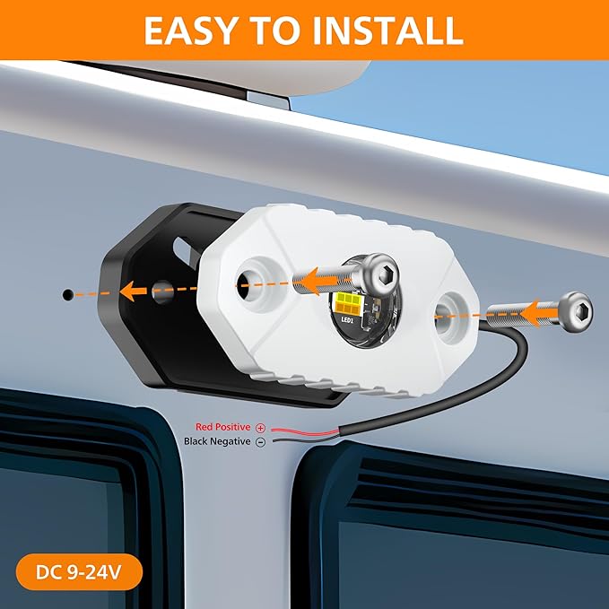 RV Lights Exterior White/Amber LED Aluminum Porch Light 12V IP68 Waterproof Campers Awning Lamp Replacement Kits for Trailers Truck Motorhome Travel Vehicles 2 PCS