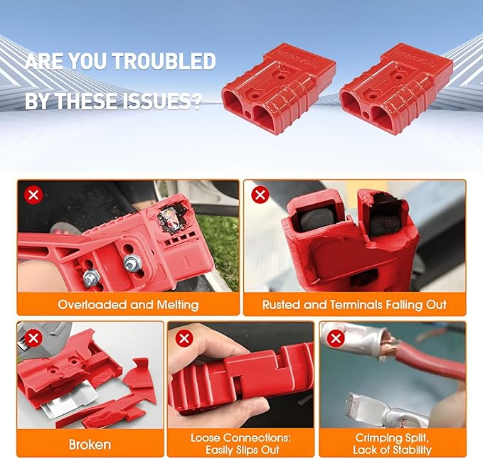 Connector, Quick Connect/Disconnect Battery Plug Connector Interchange Genderless Design Suitable for Car Trailer Winch Hoist Motor Electrical Equipment (Red 50A 4 Pack 6 AWG)