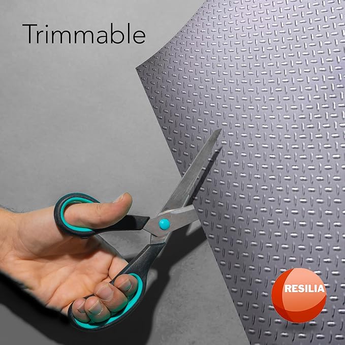 RESILIA Heavy Duty Garage Floor Runner & Protector Mat - Slip Resistant Diamond Plate PVC Mats - Water, Spill, & Stain Resistant, Silver (4 feet x 8 feet)