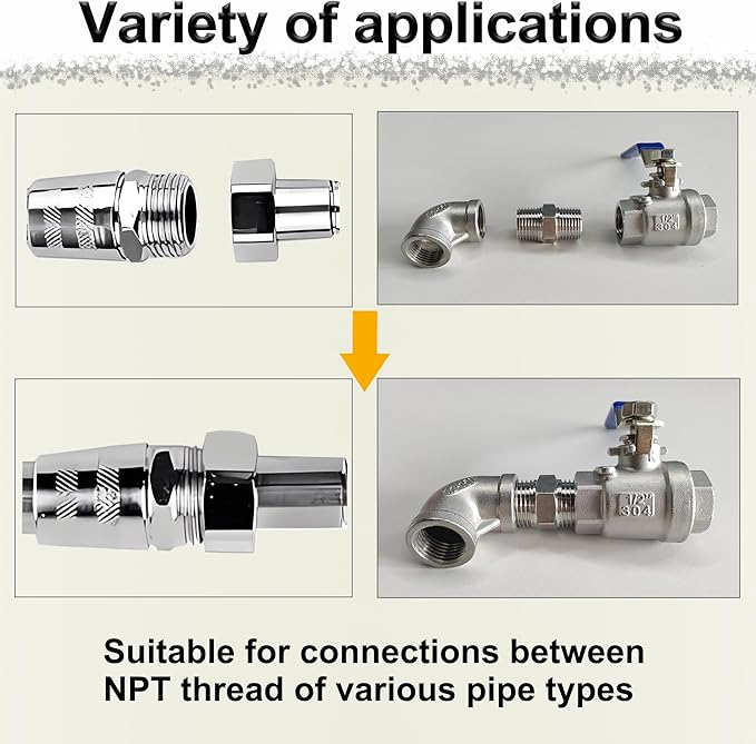 1/4" NPT Male Hex Nipple Pipe Fittings, 304 Stainless Steel 1/4 inch Threaded Pipe Adapter Fittings Equal Nipples Connectors, 4pcs Male Straight Connector Pipe Fitting