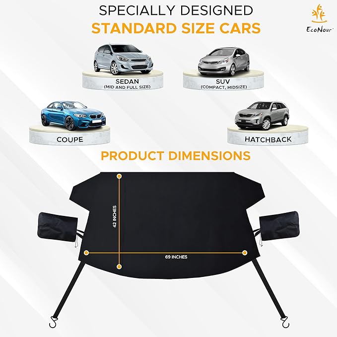 EcoNour Ultimate Windshield Cover for Snow and Ice | Car Windshield Snow Cover for All-Weather Protection | UV Resistant, Windproof Sunshade, Wiper & Mirror for Cars
