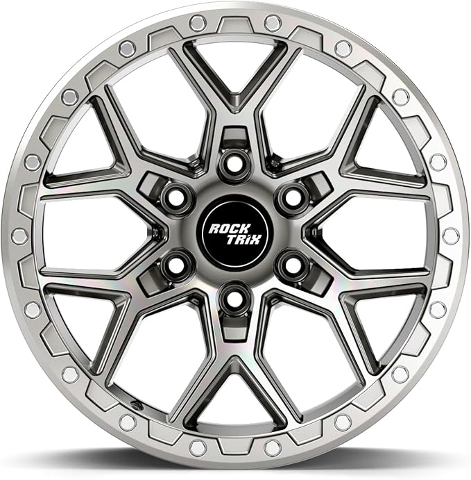 RockTrix RT107 17 inch Wheel Compatible with Chevrolet Colorado Silverado 1500 6x5.5" (6x139.7) Bolt Pattern, 17x9 (-12 Offset, 4.5 Backspace) Also Fits GMC Canyon Sierra 1500, Silver