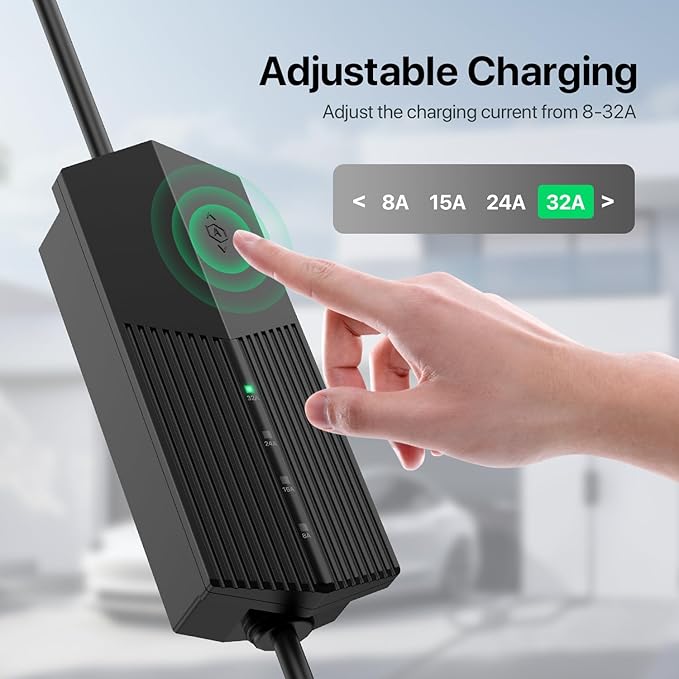 Level 2 EV Charger for Tesla NACS 32A 240V Level 2 EV Charger with NEMA 14-50 Plug 25FT Cable Mobile Charging Station 15-32 Amps Adsjutable Vechicle Charging Stations for All Teslas