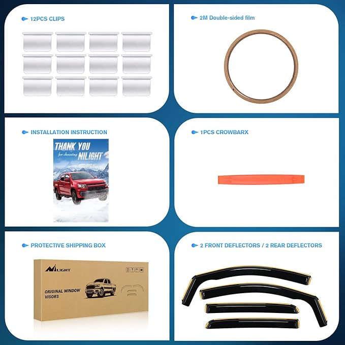 Nilight in Channel Window Deflectors for Chevy Colorado Crew Cab/GMC Canyon Crew Cab 2015 2016 2017 2018 2019 2020 2021 2022 Rain Guards,Vent Window Visors-4pcs