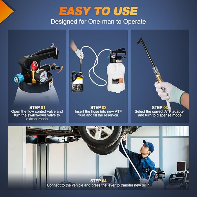 GOOACC Transmission Fluid Pump Kit 6L Automotive Pneumatic Oil Fluid Extractor ATF Refill Dispenser Transfer Pump with 15 ATF Filler Adapters 1.6 Gal 2 Ways Vacuum Fluid Evacuator Oil Change Tool Set