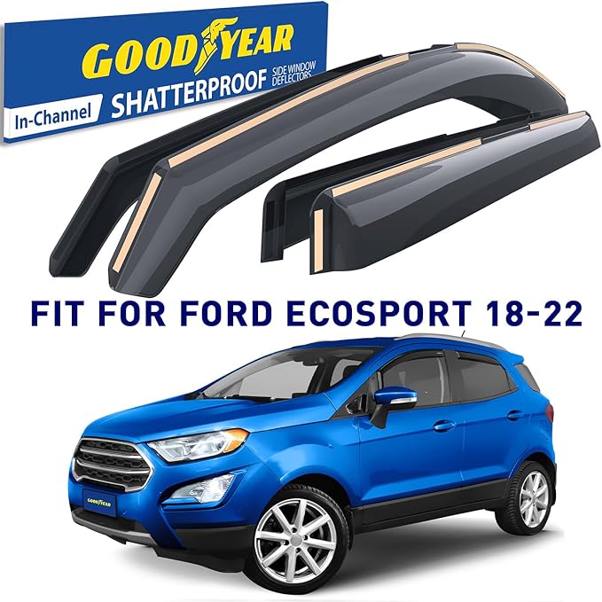 Goodyear Shatterproof in-Channel Window Deflectors for Ford EcoSport 2018-2022, Rain Guards, Window Visors for Cars, Vent Deflector, Car Accessories, 4 pcs - GY007890