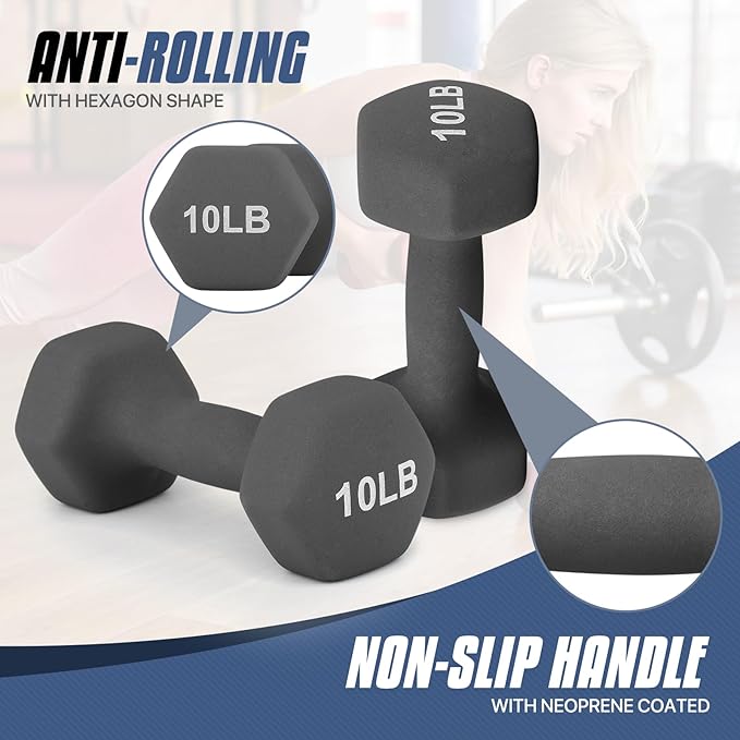 MADOG Dumbbell Set, Anti-Slip Neoprene Coated Hexagon Hand Weights for Home Gym Equipment Workouts Strength Training