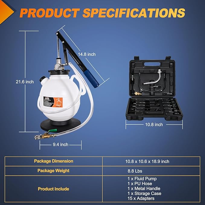 GOOACC Transmission Fluid Pump Kit 7.5L Automotive Manual Oil Pump Extractor ATF Refill Dispenser Transfer Pump with 15 ATF Filler Adapters 2Gal Oil Filling Filler System Fluid Extractor Pump Tool Kit