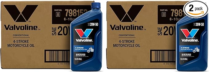 Valvoline 4-Stroke Motorcycle SAE 20W-50 Motor Oil 1 QT, Case of 6 (Pack of 2)