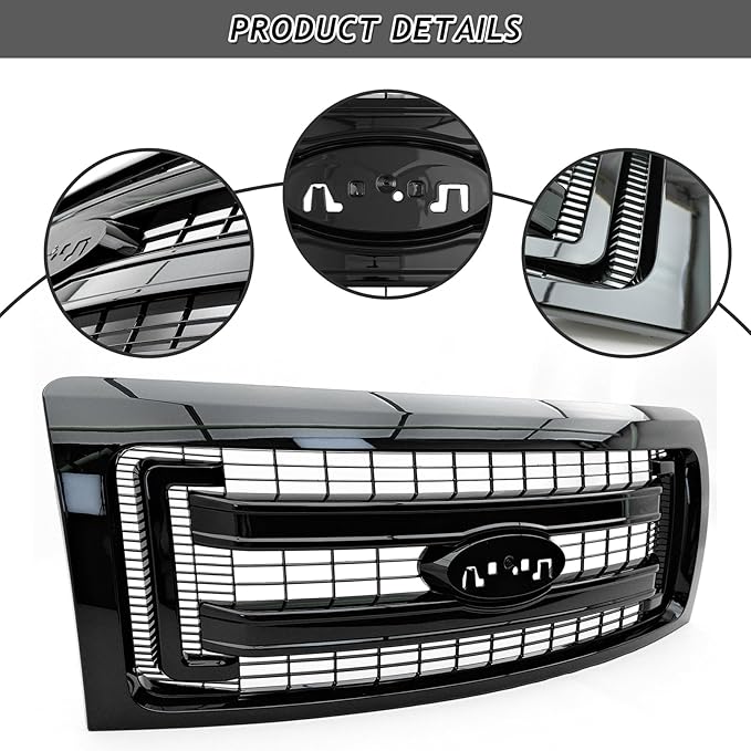 Front Bumper Grille Grill Fit For 2009-2014 Ford F150 F-150 XLT Style Front Hood Upper Grille Guard Cover Replacement For DL3Z8200DA/DL3Z8200CA (Glossy Black)
