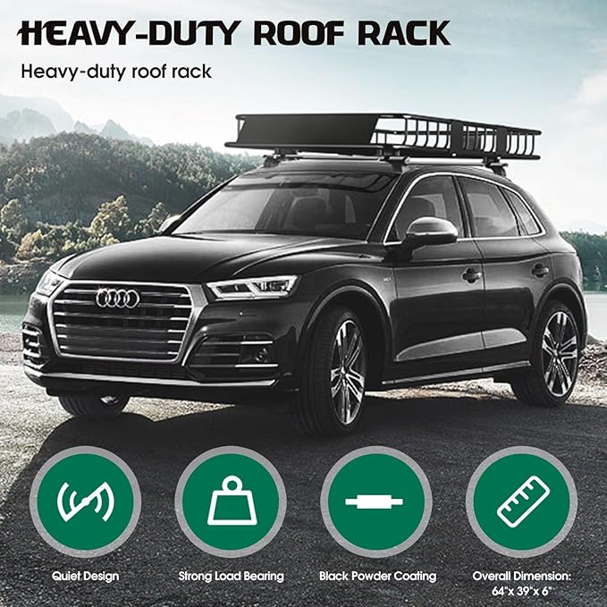 FORWODE 250LBS Universal Roof Rack Basket, 64"x39"x6" Rooftop Cargo Carrier Rack, Rust-Proof Roof Cargo Basket for Suvs, Trucks, Vehiclesor Suvs, Trucks, Vehicles