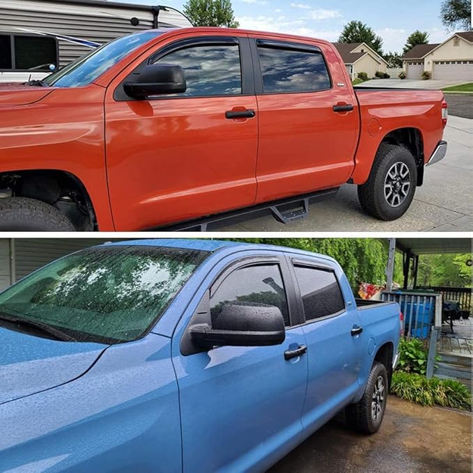 Lightronic Extra Durable Clip-on In-Channel Auto Vent Window Visor Rain Guards, Fits 2007-2021 Toyota Tundra CrewMax, SR5/Limited/1794 Edition/Platinum/TRD Pro (4-Door Extended Crew Cab), Smoke, 4-Pcs