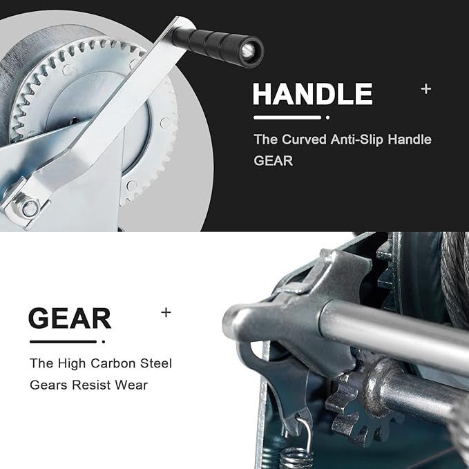 Heavy Duty Hand Winch 3500 lbs with 32 ft Steel Wire Rope, Hand Crank Strap Gear Winch with Steel Wire, for ATVs Boats Trailers Trucks Auto Marine
