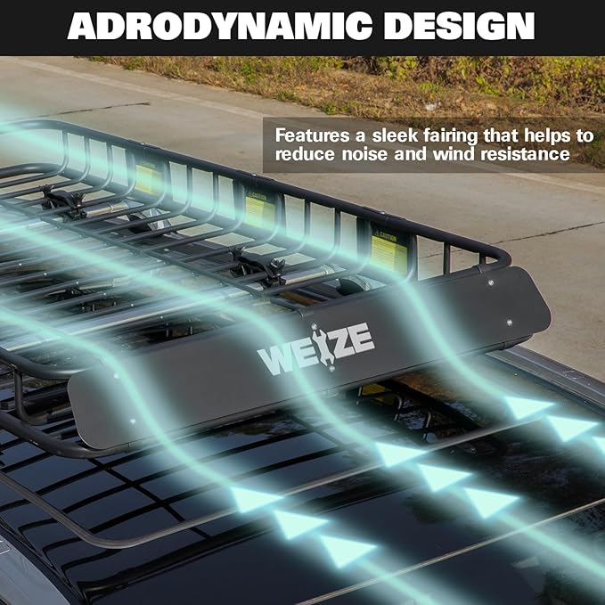 WEIZE Heavy Duty 64"x 39" Roof Rack, Rooftop Cargo Carrier Basket with Waterproof Bag, Tie Down Strap & Net, Car Top Luggage Holder for SUV, 200lb Capacity, Steel Construction