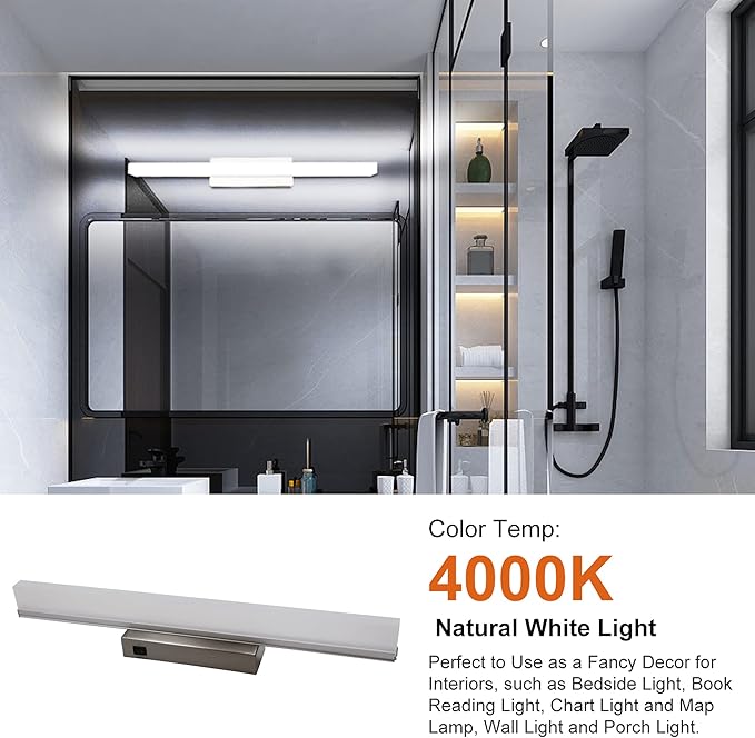 Facon 12V-24V DC RV Vanity Light Fixtures with Switch, 16.5Inch LED RV Wall Sconces Bathroom Mirror Light with Acrylic Lens, RV Interior Lights for RV, Camper, Motorhome, Boat