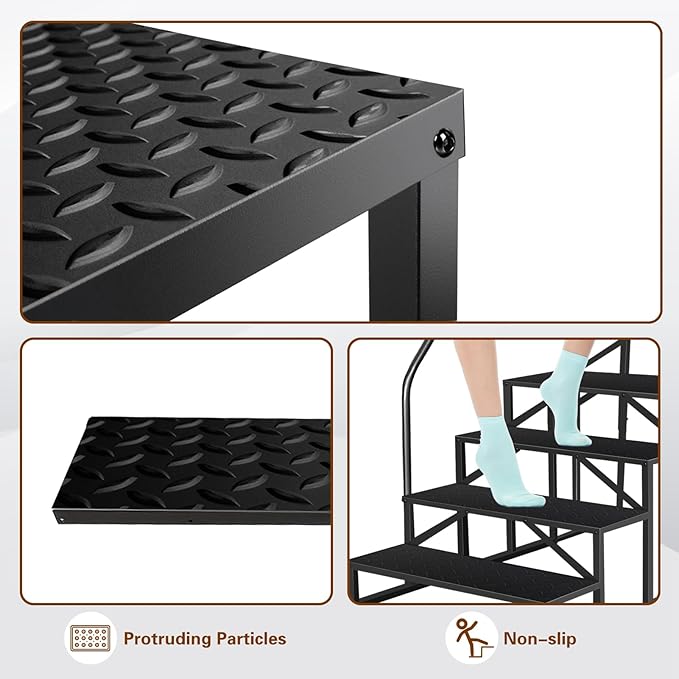 5 Step Ladder, Anti-Slip Hot Tub Steps with Handrail, Upgrade RV Step Stool, 660lbs Anti-Slip Mobile Home Stairs Porch Steps for Indoor Outdoor