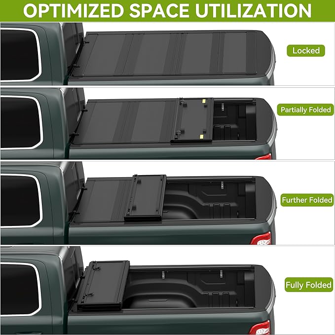 AUTOSAVER88 Low-Profile Hard Quad Fold Truck Bed Tonneau Cover Fit for Ford F-150 F150 2015-2025 with 5.5ft Bed