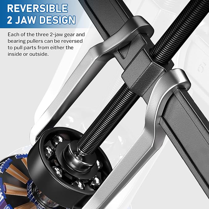 XIIW 2 Jaw Gear Puller Set, 4'' 6'' 8'' CR-V Steel Bearing Puller Gears Tool Adjustable, 2 Claws Puller Kit for Removal of Pulley Flywheel Bearings Gears